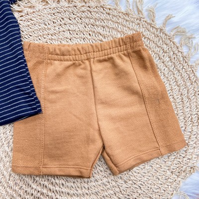 Conj. Camiseta Gola Polo Rex Listrado e Bermuda - Marinho e Caramelo